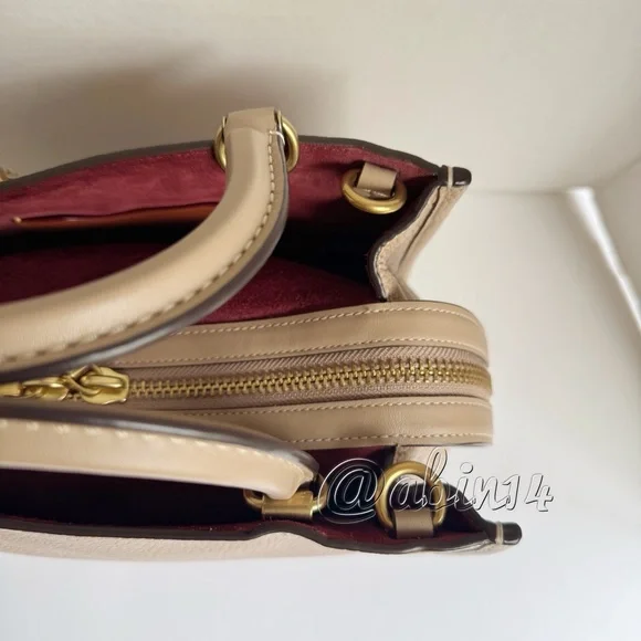 Exclusive Coach Rogue 25 Leather Top Handle Satchel Handbag in Color Taupe - Picture 10 of 16